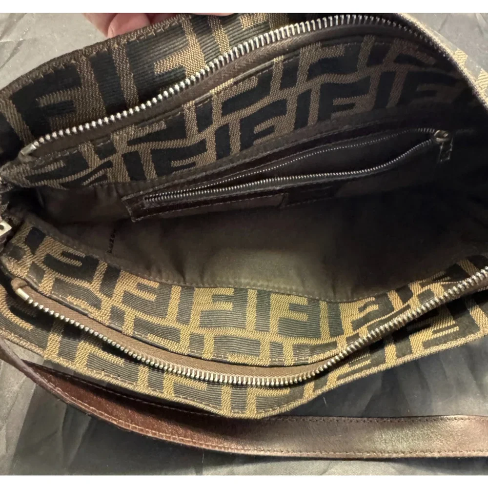 Vintage Fendi Zucca FF Monogram Canvas Leather Baguette Shoulder Bag Italy - Picture 12 of 15